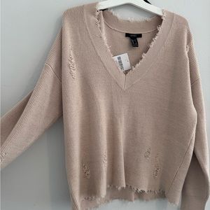 Taupe/ Cream Distressed Sweater